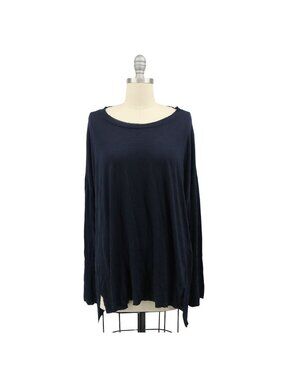 Comfy USA Navy Blue Crinkle Boxy Asymmetrical Hem Tunic Top XL